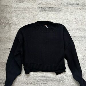 Free People Easy Street Crop Knit Sweater - Black